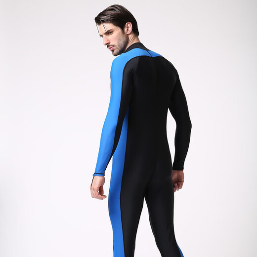 Yobel new men's swimsuit long-sleeved long pants one-piece snorkeling wetsuit sun protection warm surfing suit large size wetsuit black and blue 3XL weight 150-165Jin Jin equals 0.5 kg