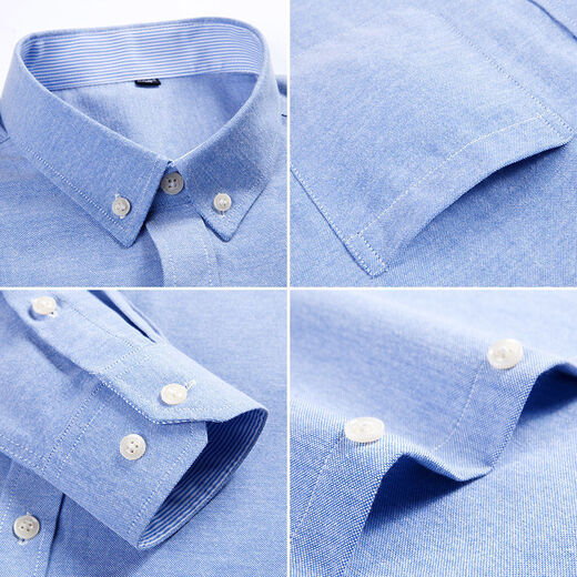 Qiao Junsheng Herbst und Winter Oxford Spinning Männer weißes Hemd Herren-Langarm junger verdickter No-Eisen-Hemd plus Fleece plus verdickte Top-Kleidung Lake Blue (Langarm) 826 42