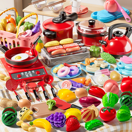 Xidici plays a kitchen toys children's large-size girl cooking set boy simulated kitchenware chewy music delivery storage box [81 pieces set] chewy music induction cooker 61 children's day gift 61 gift 618