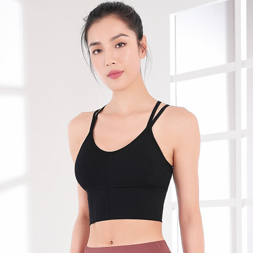 骆驼（CAMEL）瑜伽健身内衣女美背心式跑步运动文胸 Y0S1TLX601 黑色 M
