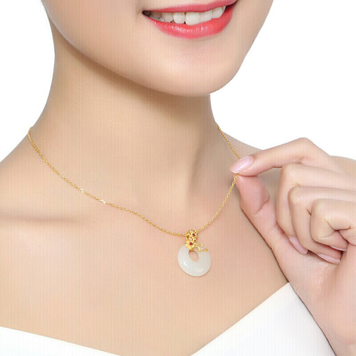 Lukfook Jewelry Pure Gold Hetian Jade Plum Blossom Gold Pendant Women's Gold Inlaid Jade Pendant Without Necklace Price HOA1N70001 Total Weight Approximately 5.23 Grams