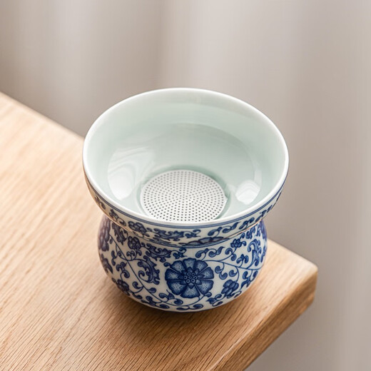 Tangfeng all-ceramic one-piece tea drain blue and white filter household ceramic kung fu hand tea partition simple tea filter blue and white lotus tea drain