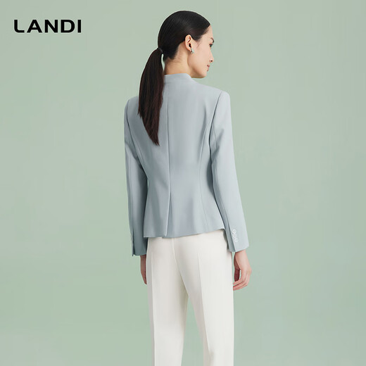 LANDI haute couture tailoring new Chinese style fog ice blue collarless slim suit top women's jacket spring new arrival water fog ice blue second batch M