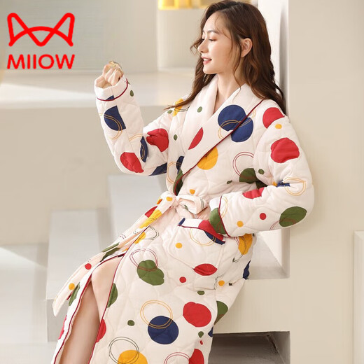 猫人（MiiOW）品牌睡衣长款加厚纯棉睡袍女士秋冬季大码浴袍中年妈妈保暖夹棉家 SX2694 连帽 3XL 建议150-180斤