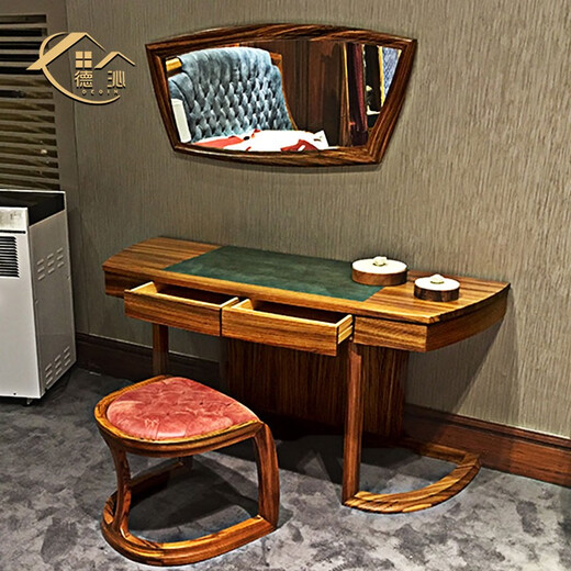 Deqin Contact customer service to get the factory price Kunzhi Ebony Wood Dressing Table Full Solid Wood Dressing Table Dressing Stool Dressing Table Stool Genuine Leather Combination Italian Post-Modern High-end Luxurious Bedroom Furniture African Zebra Wood 160*60*77cm Dressing Table