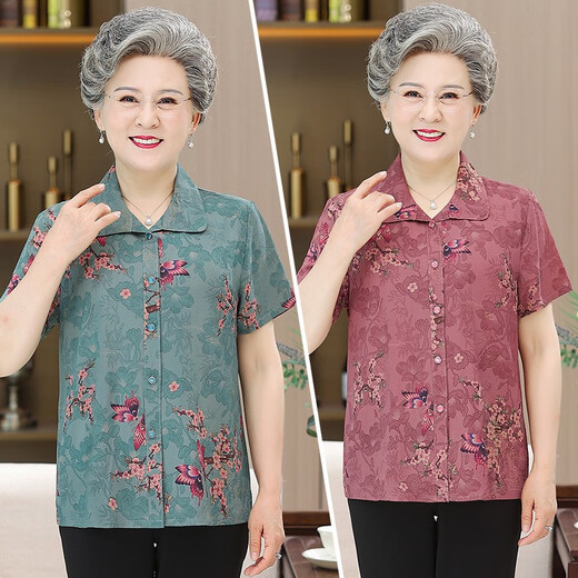 
Langshilan middle-aged and elderly summer clothing female grandma suit mother short-sleeved T-shirt top 60-70 years old two-piece set of elderly clothes 983 green (single piece) L (recommended 70-85 Jin [Jin equals 0.5 kg])