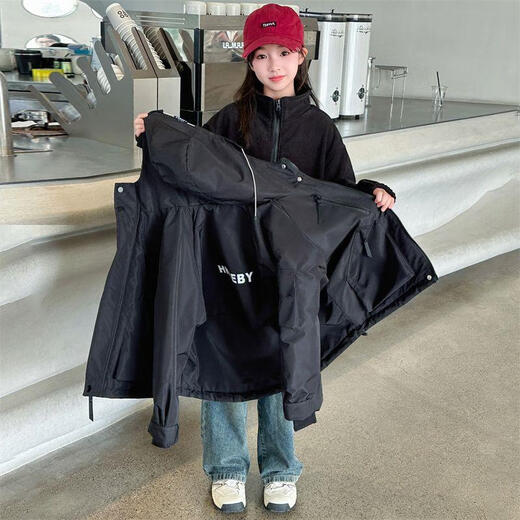 
Pudding fish girl jacket children's jacket autumn and winter clothes medium and large children Korean casual top three-in-one fashionable girls top 983 jacket thickened jacket + inner liner 160