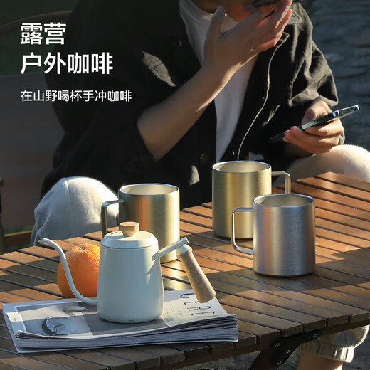 Made in Tokyo, stainless steel double-layer insulated desktop mug 420mL outdoor camping water cup 304 coffee cup silver gray