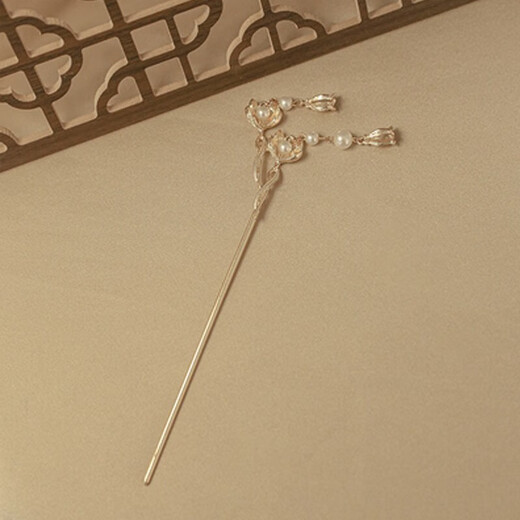 Merou Lily of the Valley Imitation Pearl Hairpin High-end Hanfu Hair Accessories Hanfu Cheongsam Accessories Ancient Style Updo Hairpin Lily of the Valley Pearl Hairpin-Gold