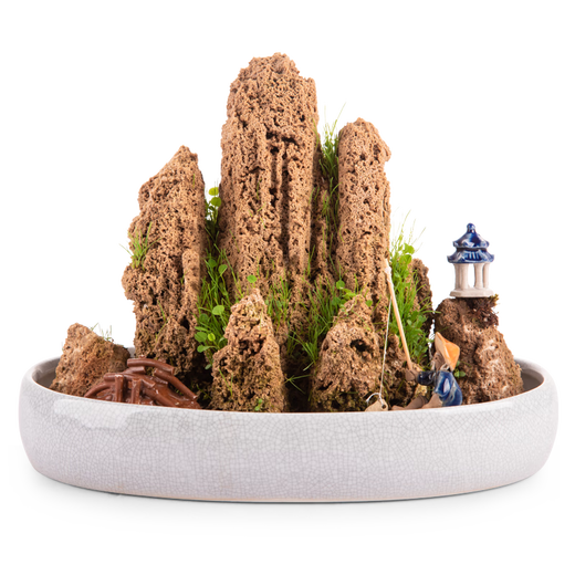 Landscape green sculpture natural water-absorbent stone bonsai customized water-absorbing rockery stone micro-landscape decoration stone ornamental 2 pieces of 10-15cm wool + mixed grass seeds