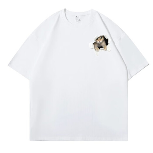 Digada kurzärmeliges T-Shirt für Herren Sommer Neue American Modemarke Trendy Design Sense Cat Bottoming Shirt Paar Fünf-Punkte-halbärmelige MSL-C683 Black (Rücken) 4xl (Größe kleinerer Größe empfohlen als größere Größe)