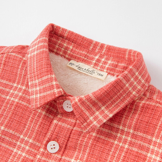 DAVE&BELLA velvet plaid girls' shirts children's shirts boys' long-sleeved tops autumn and winter bottoming shirts baby winter middle and large children red plaid 100 cm (4Y (recommended height 90-100cm))