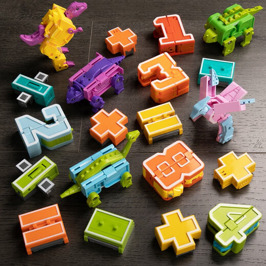 Jiuqiqi Spielzeug Kinder digitaler Deformation Spielzeug King Kong Fusion Roboter Early Education Cognitive Dinosaur-Versammlung Spielzeug Jungen und Mädchen 0-9 Zahlen plus Symbole können integriert werden 3 Formen 8188