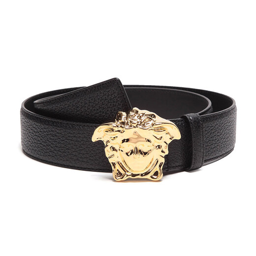 [70% nuevo] VERSACE Versace productos de lujo para hombre hebilla de oro negro cinturón con hebilla de cuero caja de regalo DCU4140 DGOVV D41OH 95cm