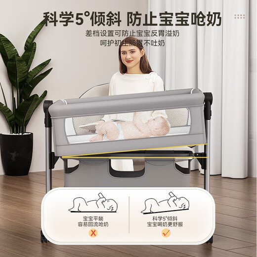 泰美高婴儿床拼接移动多功能床便携式新生儿床可折叠防吐奶宝宝摇摇床 摇篮婴儿床[尿布台+蚊帐]