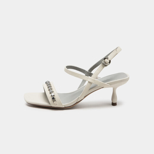 Qianbaidu women's shoes summer new fashion sandals high heel sandals stiletto one-word buckle commuting beige 38