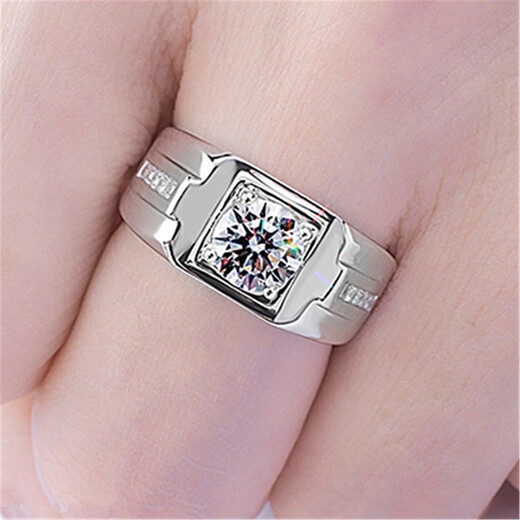 Lu Lingqing white gold moissanite men's ring men's copper plated domineering fashion alloy ring opening adjustable men's ring opening adjustable