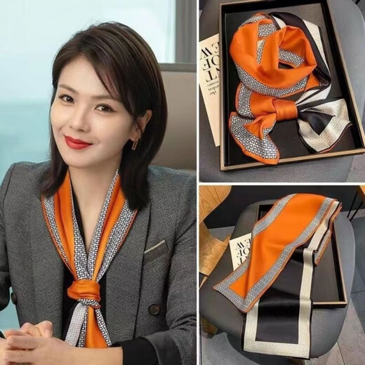 玳琪 韩国气质长条丝巾女春夏时尚新款百搭发带领巾洋气飘带细窄小围巾 13.5*150D字母绿色