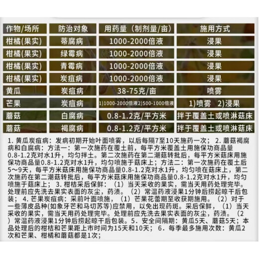 Shi Baogong 50% Prochloraz Manganese Salt Citrus Cucumber Anthracnose White Rot Green Mold Preservation Pesticide Fungicide 100g