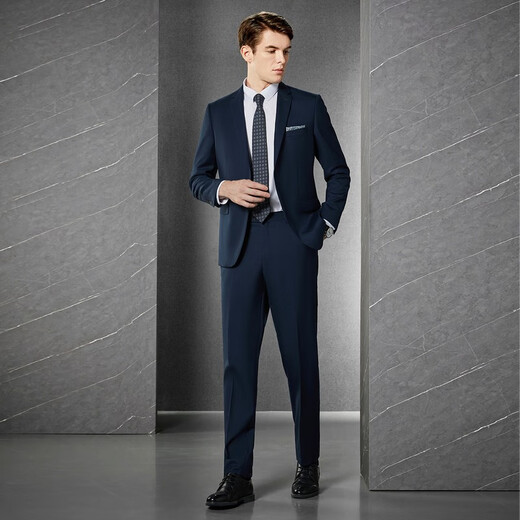 Qipai Wool Men's Suit Suit Men's Autumn and Winter New Business Professional Suit Groom Wedding Dress Suit Dark Blue B48 (175/96B) (32L)