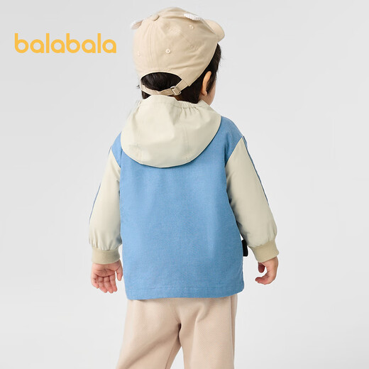 Balabala baby coat, boy's top two-piece set, fashionable, casual, cute, warm, one-piece, three-wear trendy blue tone 00388 100