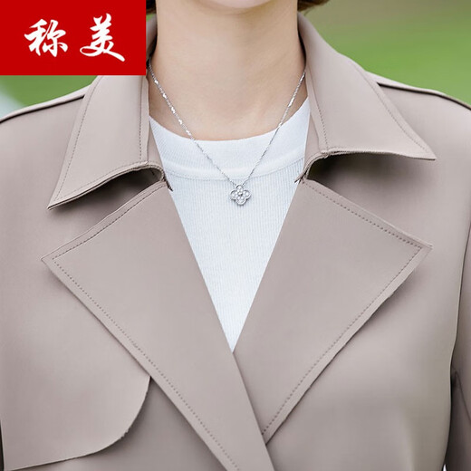 称美中老年女装春秋季风衣外套50-60岁洋气中年妈妈装大码宽松薄上衣 驼色 衣长82-86 2XL 适合105-120斤