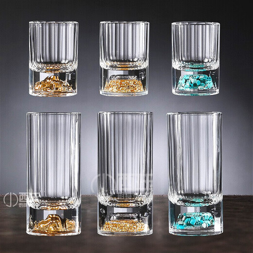 XIJUE green turquoise crystal glass white wine cup one cup spirit cup two or two cups Moutai cup set new gold foil white wine cup wine dispenser set green turquoise two or two cup gift box seven-piece set