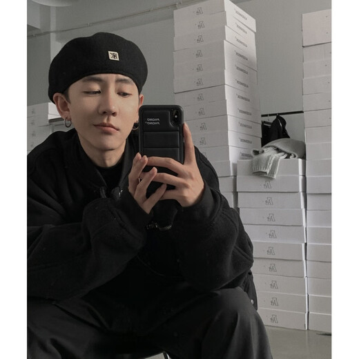 Mu Jinfan Decoration New Outdoor Versatile Woolen Beret Men's Autumn and Winter Fashion Versatile Black Backward Wearing Progress Hat Men's KK Black One Size