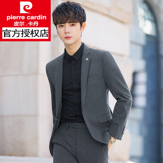 Pierre Cardin Frühlings- und Herbstanzug für Herren, lässig, kleiner Anzug, passend für koreanischen Stil, trendige, hübsche Top-Jacke, dunkelgrauer Anzug, L