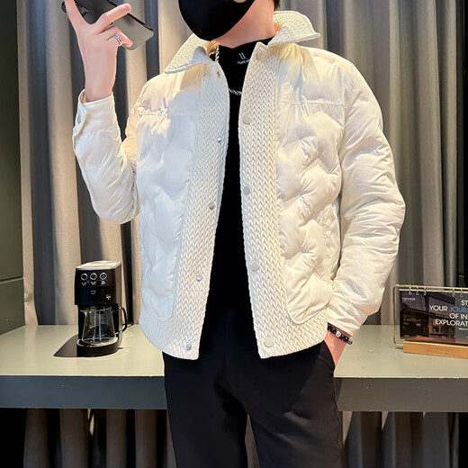 
Jessons down cotton jacket men's winter fashion brand thickened short cotton jacket 2024 new trendy and handsome warm cotton jacket 6623 meters white XL (125-140Jin[Jin equals 0.5 kg])