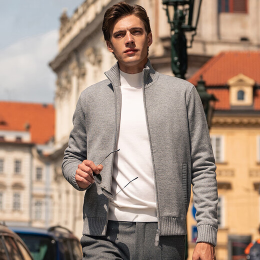 Mr. Stoff reines Woll -Strickjacke Herren 2025 Frühling und Herbst Neues verdickte Langarm -Strickjacke BT12312 Vulkanasche S (165)