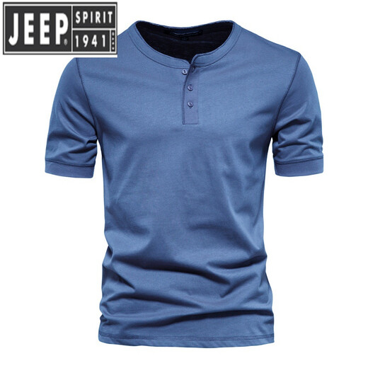 Jeep Spirit Herren neuer T-Shirt Herren lässiger kurzärmelige Baumwolle Henry Hals Henry Henry Open-Pallet Herrenfarbhemd Hemd Sommer Dunkelgrau M.
