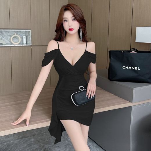 Sexy Frauenkleidung und schlanker Nachtclub sexy Hip-Pack-Kleid Bad Massage Rocktechniker einteilige Arbeitskleidung schwarz l