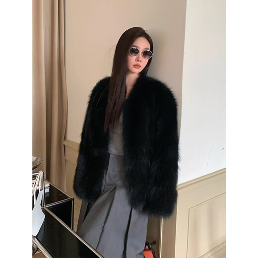 
Fu Zhien black sugar champagne imported from Finland saga fox fur coat fashionable cardigan fur coat winter pink M