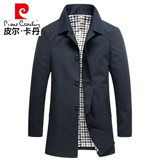 Pierre Cardin high-end windbreaker men's mid-length pure cotton 2026 new slim business casual spring and autumn official leadership jacket black XL 180