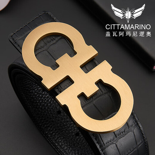 Gueva Armani Loonie Copper Buckle Belt Herren-echtes Leder glattes Schnalle-Gürtel-Kopfschicht Cowide Belt Business Casual High-End-Luxus-Luxus-Trend CM679-Waffenfarbe (Counter-Geschenkbox) 110 cm für 140jin [Jin gleich 0,5 kg] Innengebrauch in interner Gebrauch