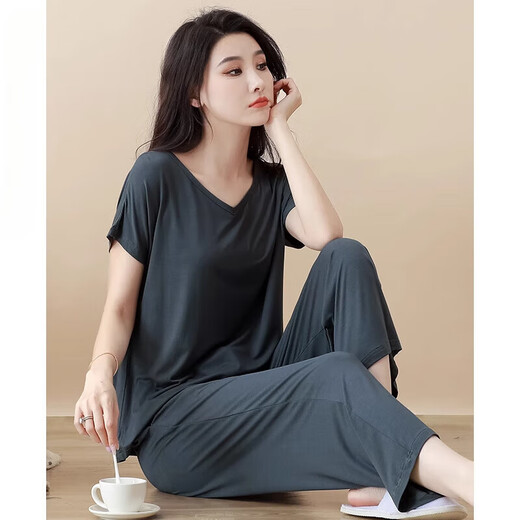 Pyjamas modal pantalon de raccourci à manches à manches courtes à manches courtes minces 2025 NOUVEAUX Vêtements domestiques avec coussinets poitrine pour usure extérieure ym841 rose xxl (adapté à la hauteur 170-175 cm