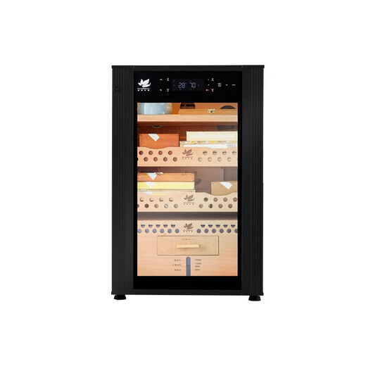 Frielmann H118 cigar cabinet with constant temperature and humidity, true frequency conversion, wide body, imported compressor, moisturizing cabinet, cedar wood office wine cabinet, black, fingerprint password lock, wide body, true frequency conversion (cedar wood liner)