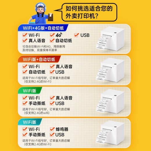 Hanyin Meituan Ele.me takeaway printer commercial wifi fully automatic order taking Douyin multi-platform all-in-one machine voice 4G wireless connection thermal printer receipt machine TP585W WiFi version Didi prompt sound + hand tear paper