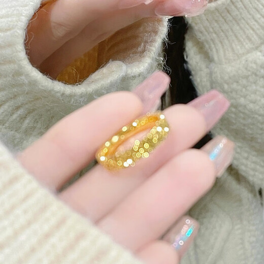 Gold-plated silver-coated crushed ice ring, golden crushed ice imitation gold solid ring for your girlfriend, crushed ice ring with adjustable opening