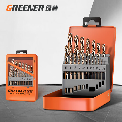 GREENER twist drill bit set, stainless steel special drilling hand drill for quick drilling of cobalt-containing high-speed steel, 19-piece set