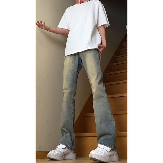 Mode Handu Jeans Herren Frühlings- und Herbst Sommergürtel Cleanfit American Hosen Herren -Vibe Style Light Loft Casual Hosen Zement grau G841 L