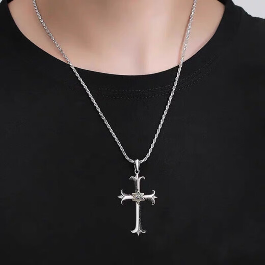Zhixun God's Eye 9999 sterling silver cross necklace men's pure silver pendant birthday gift for boyfriend with braided adjustable wax rope 9999 pure silver weighs about 8.5g