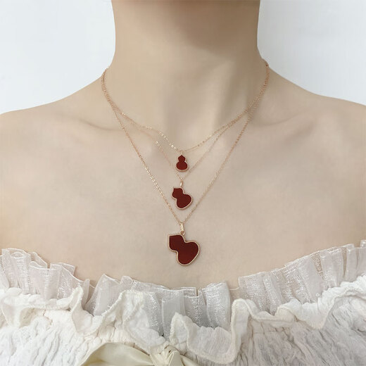 Shengli 18K gold gourd pendant color gold rose gold gold pendant red agate clavicle chain set chain women's gift au750 18K gold rose gold (with 18K gold necklace) large gourd