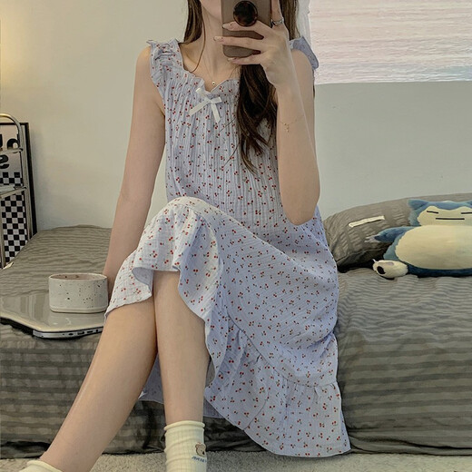 Qiao Mingxins Sommermädchen Pure Cotton Gaze süße Kirsche Hosenträger lose Weste Nachthemd Heimkleidung CX-9272# Cherry Bear L