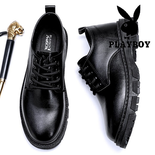 Playboy Leather Shoes Men's Shoes 2025 New Autumn and Winter Genuine Leather British Style Business Casual Leather Shoes Men's Formal Shoes Men's Black 42