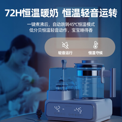 MeiLing Thermostatic Kettle Baby 2-in-1 Bottle Warmer Thermostat Kettle Household Baby Bottle Warmer Multi-Function Thermostatic Breast Regulator 7-in-1 + Double Bottle Warm Milk + 1500ml White