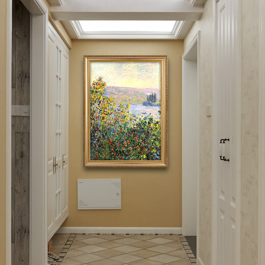 帝旗莫奈世界名画 维特依花岛 手绘油画风景画玄关装饰画饭厅餐厅挂画 692金实木框 60X80