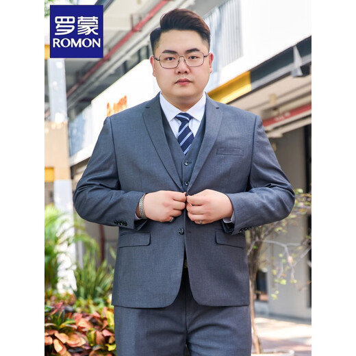 罗蒙（ROMON）高端大码西装男士套装加肥加大胖子商务正装西服外套结婚礼服休闲 大码黑色(西服+西裤+衬衫)+领带 195/4XL 体重185-200斤