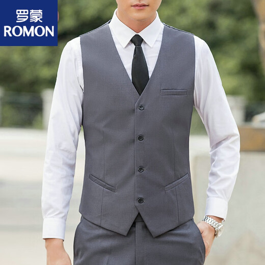 罗蒙（ROMON）2025年新款韩版男士修身马甲西装坎肩马甲伴郎职业装背心外套 黑色马甲 M [90-100斤]
